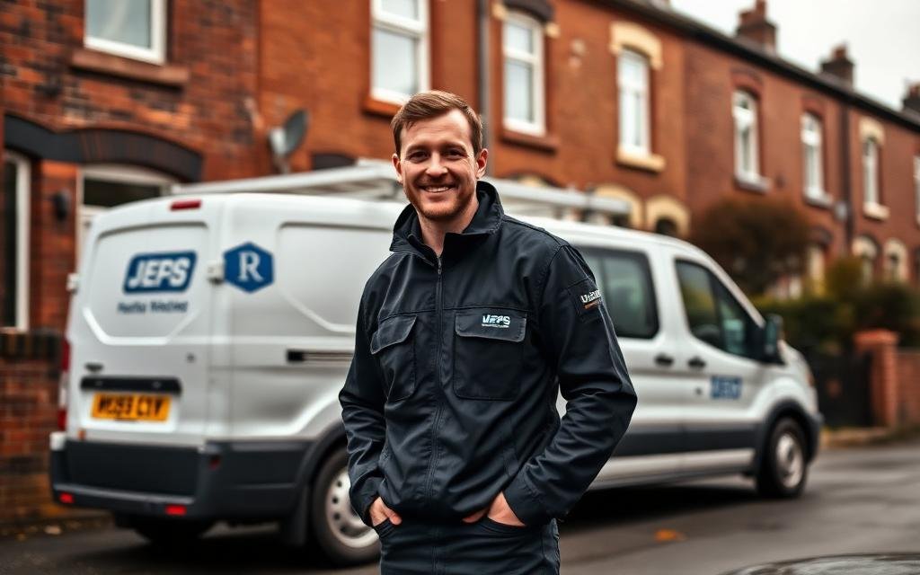 Manchester heating engineer beside a branded van — local SEO case study for a UK home services business